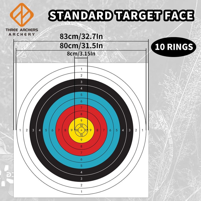 THREE ARCHERS 31.5x31.5In Archery Targets Paper for Backyard Upgrade 120g Thicker Paper 5pcs/15pcs Folded Packing Hunting & Archery Targeting (10 Rings) - Image 2